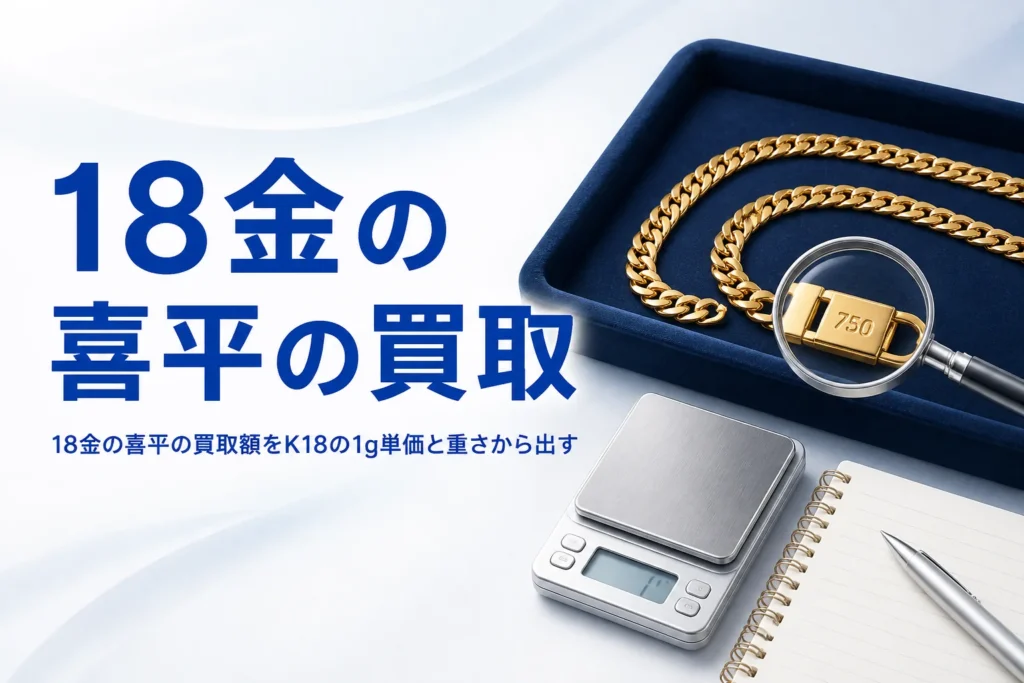 18金の喜平の買取額をK18の1g単価と重さから出すことを表したアイキャッチ