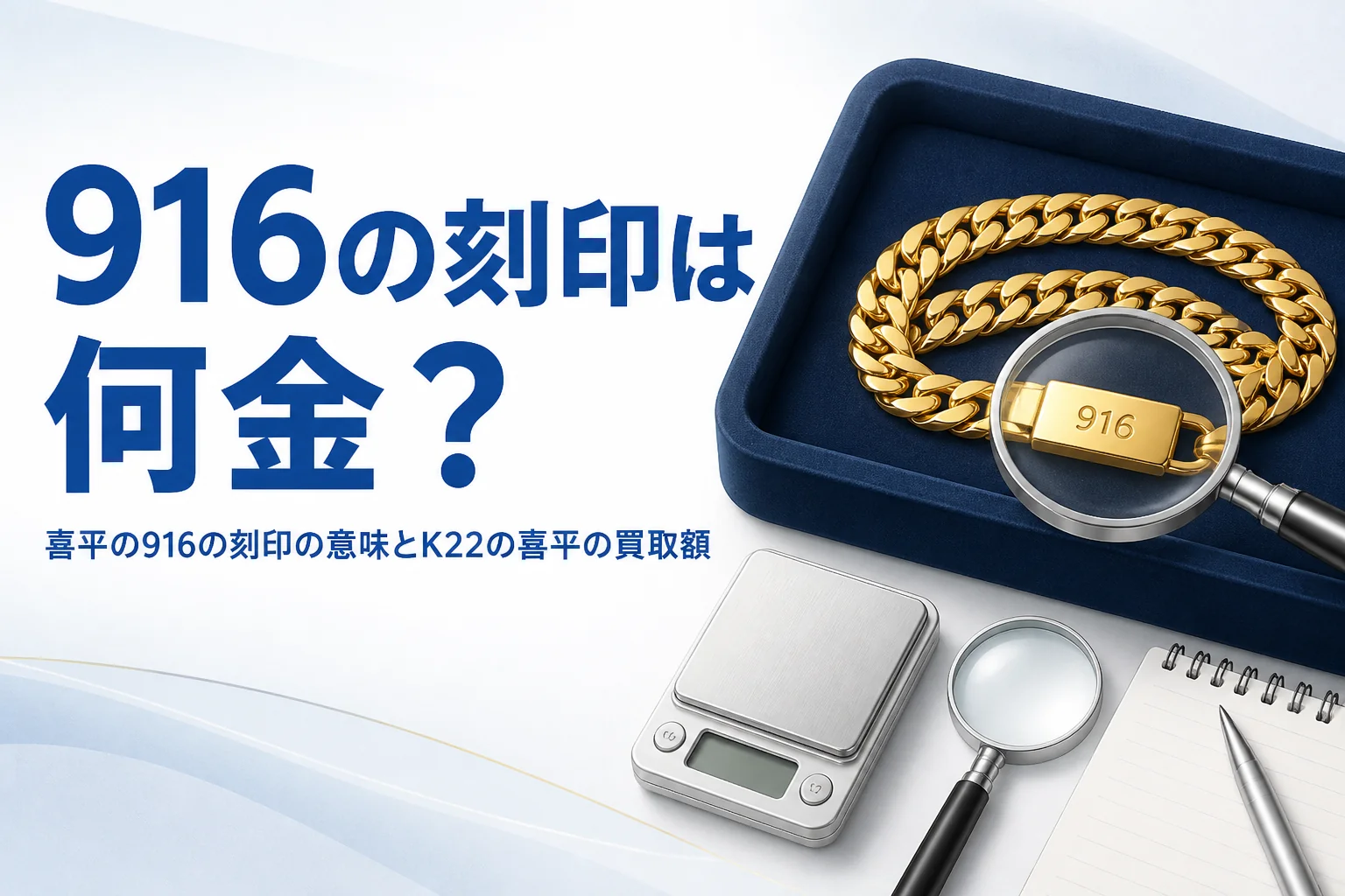 喜平の916の刻印の意味とK22の喜平の買取額を表したアイキャッチ