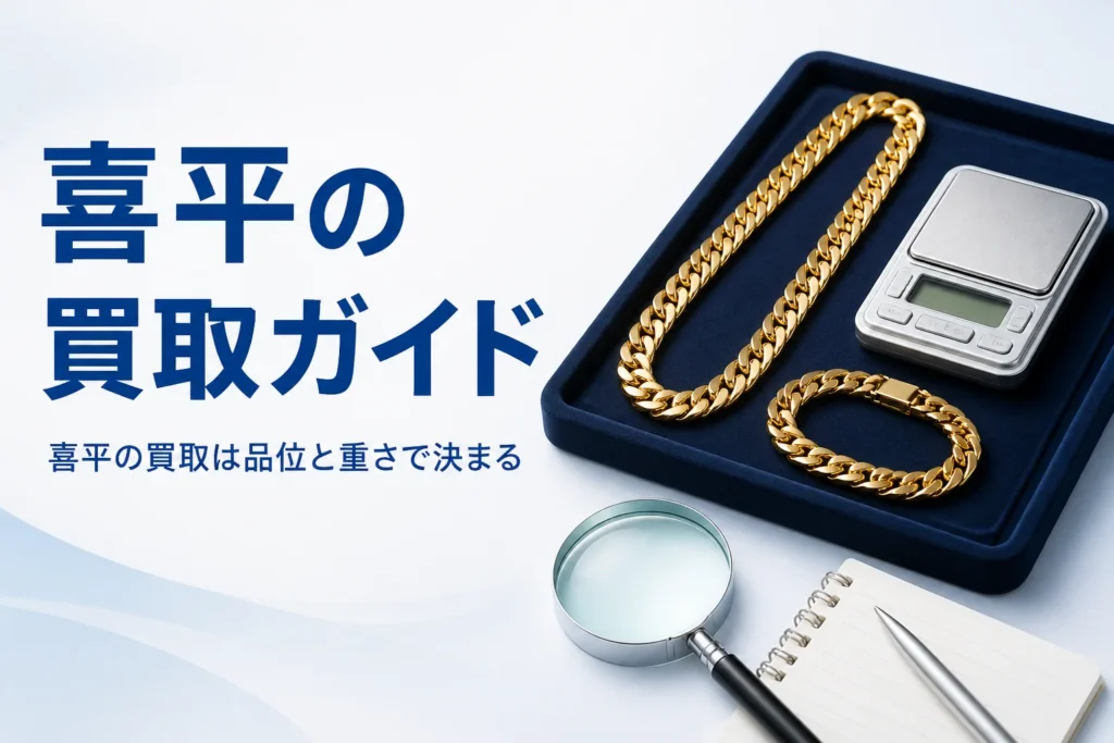 紺色のトレーに置いた金の喜平ネックレスとデジタルはかり