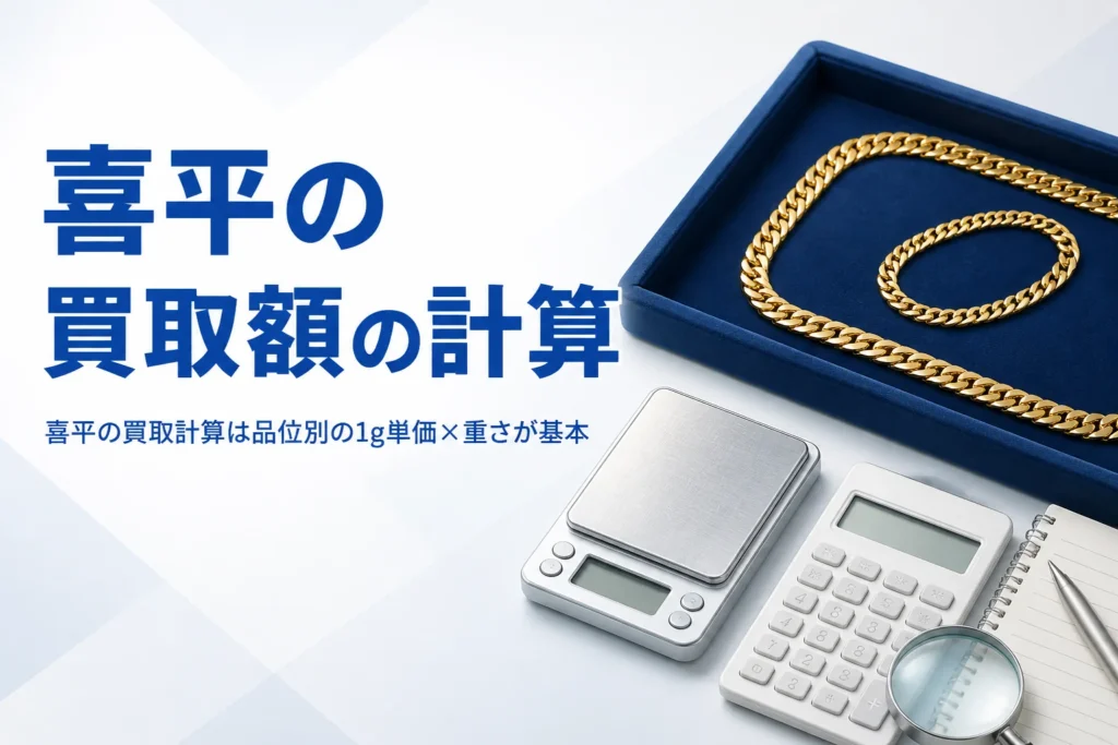 喜平の買取額を1g単価と重さで計算するイメージ