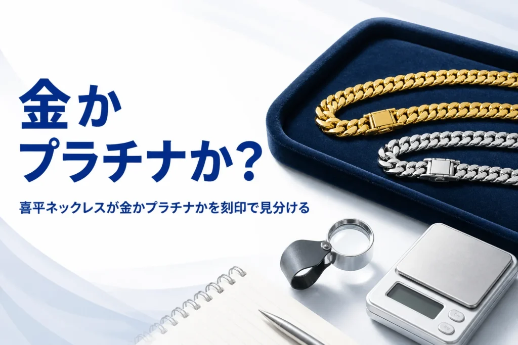 喜平ネックレスが金かプラチナかを刻印で見分ける方法を表したアイキャッチ