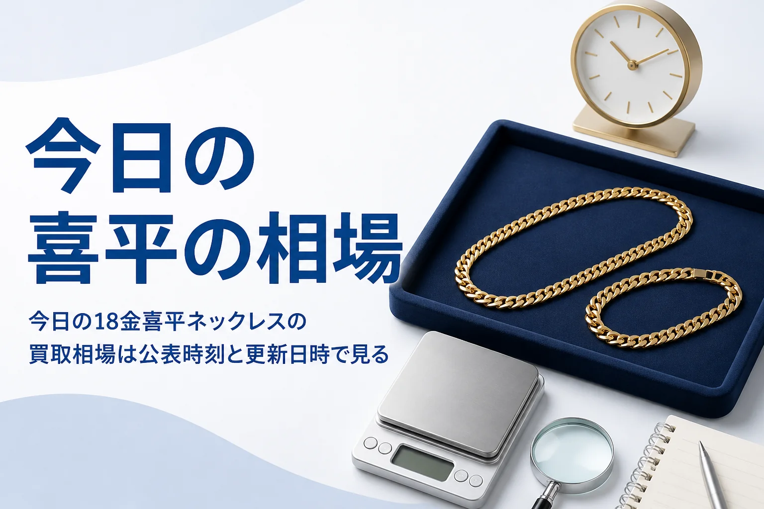 今日の18金喜平ネックレスの買取相場を公表時刻で確かめるイメージ