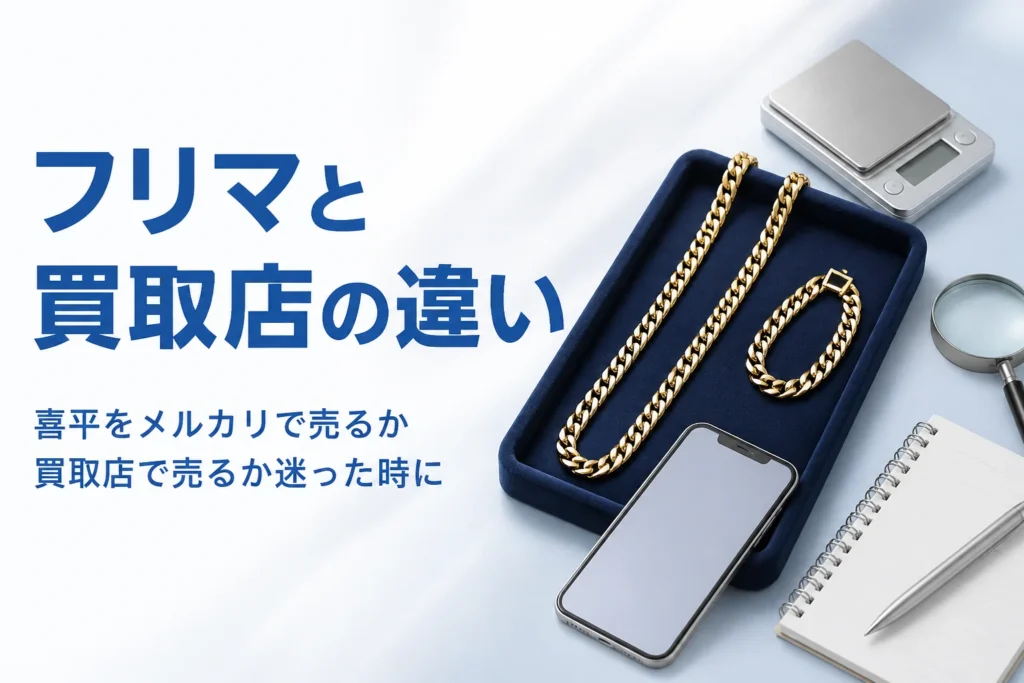 喜平をメルカリで売るか買取店で売るかの違いを表したアイキャッチ