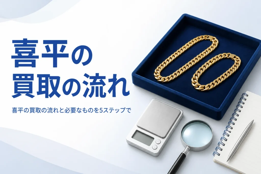 喜平の買取の流れと必要なものを表したアイキャッチ