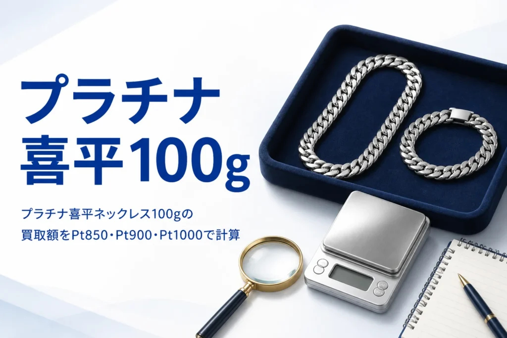 プラチナ喜平ネックレス100gの買取額の目安を表したアイキャッチ