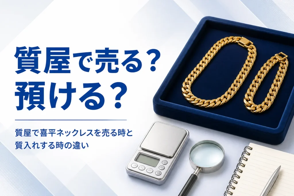質屋で喜平ネックレスを売る時と質入れする時の違いを表したアイキャッチ