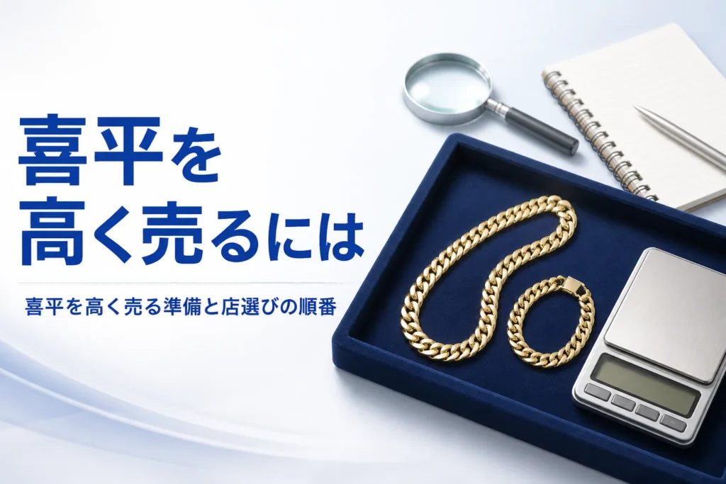 喜平を高く売る準備と店選びの順番を表したアイキャッチ