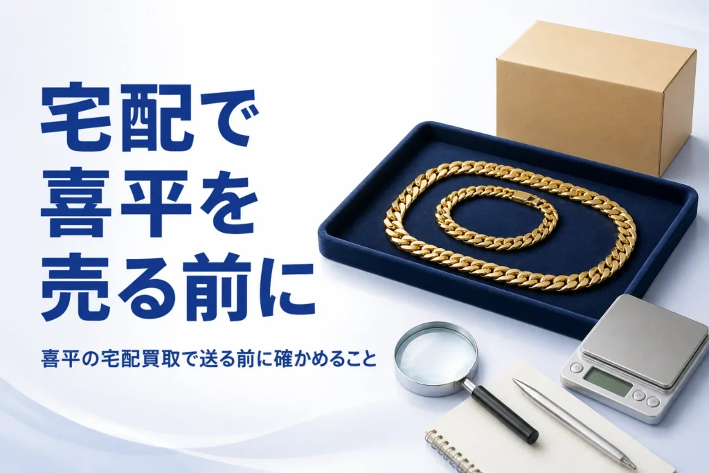 喜平の宅配買取で送る前に確かめることを表したアイキャッチ
