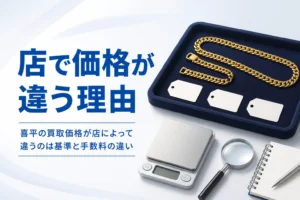 喜平の買取価格が店によって違う理由を考えるイメージ