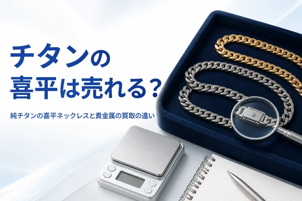純チタンの喜平ネックレスと貴金属の買取の違いを表したアイキャッチ