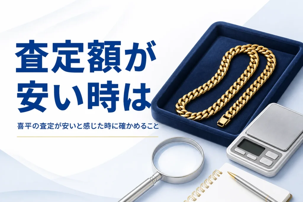 喜平の査定が安いと感じた時に確かめることを表したアイキャッチ